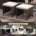 Costway Ensemble de salle à manger de patio 9 pièces avec table en verre trempé et coussins amovibles de pouf blanc cassé/beige