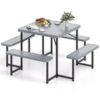 Tavolo da Picnic Costway con Panca per 4-8 Persone con Foro per Ombrellone, Piano in HDPE per Tutte le Stagioni Nero/Grigio/Verde/Bianco
