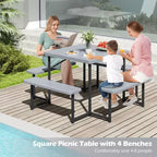 Tavolo da Picnic Costway con Panca per 4-8 Persone con Foro per Ombrellone, Piano in HDPE per Tutte le Stagioni Nero/Grigio/Verde/Bianco