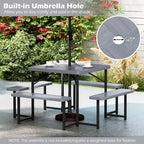 Tavolo da Picnic Costway con Panca per 4-8 Persone con Foro per Ombrellone, Piano in HDPE per Tutte le Stagioni Nero/Grigio/Verde/Bianco