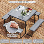 Tavolo da Picnic Costway con Panca per 4-8 Persone con Foro per Ombrellone, Piano in HDPE per Tutte le Stagioni Nero/Grigio/Verde/Bianco