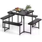 Tavolo da Picnic Costway con Panca per 4-8 Persone con Foro per Ombrellone, Piano in HDPE per Tutte le Stagioni Nero/Grigio/Verde/Bianco