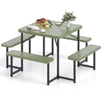 Tavolo da Picnic Costway con Panca per 4-8 Persone con Foro per Ombrellone, Piano in HDPE per Tutte le Stagioni Nero/Grigio/Verde/Bianco