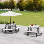 Tavolo da Picnic Costway con Panca per 4-8 Persone con Foro per Ombrellone, Piano in HDPE per Tutte le Stagioni Nero/Grigio/Verde/Bianco