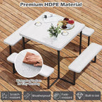 Tavolo da Picnic Costway con Panca per 4-8 Persone con Foro per Ombrellone, Piano in HDPE per Tutte le Stagioni Nero/Grigio/Verde/Bianco