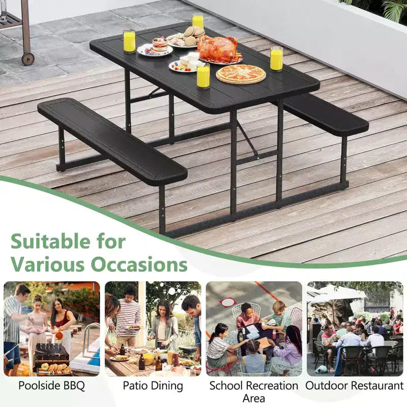 Set tavolo e panche da picnic Costway per 2-4 persone Tavolo da pranzo rettangolare da campeggio per esterni Nero/Grigio/Verde/Bianco