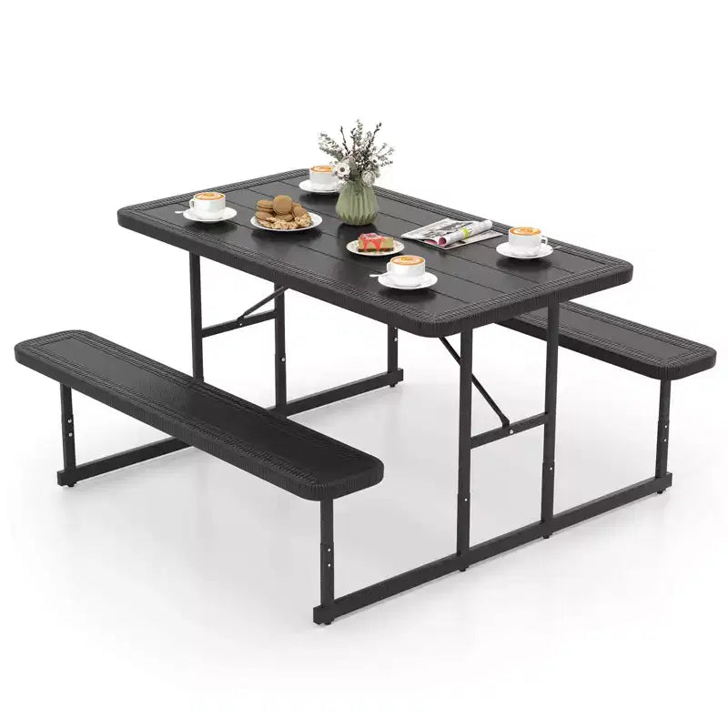 Set tavolo e panche da picnic Costway per 2-4 persone Tavolo da pranzo rettangolare da campeggio per esterni Nero/Grigio/Verde/Bianco