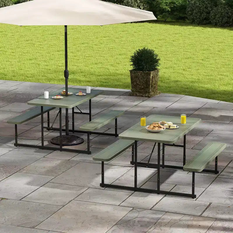 Set tavolo e panche da picnic Costway per 2-4 persone Tavolo da pranzo rettangolare da campeggio per esterni Nero/Grigio/Verde/Bianco