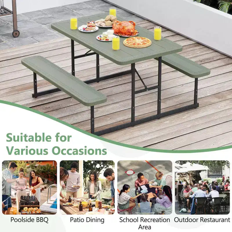Set tavolo e panche da picnic Costway per 2-4 persone Tavolo da pranzo rettangolare da campeggio per esterni Nero/Grigio/Verde/Bianco