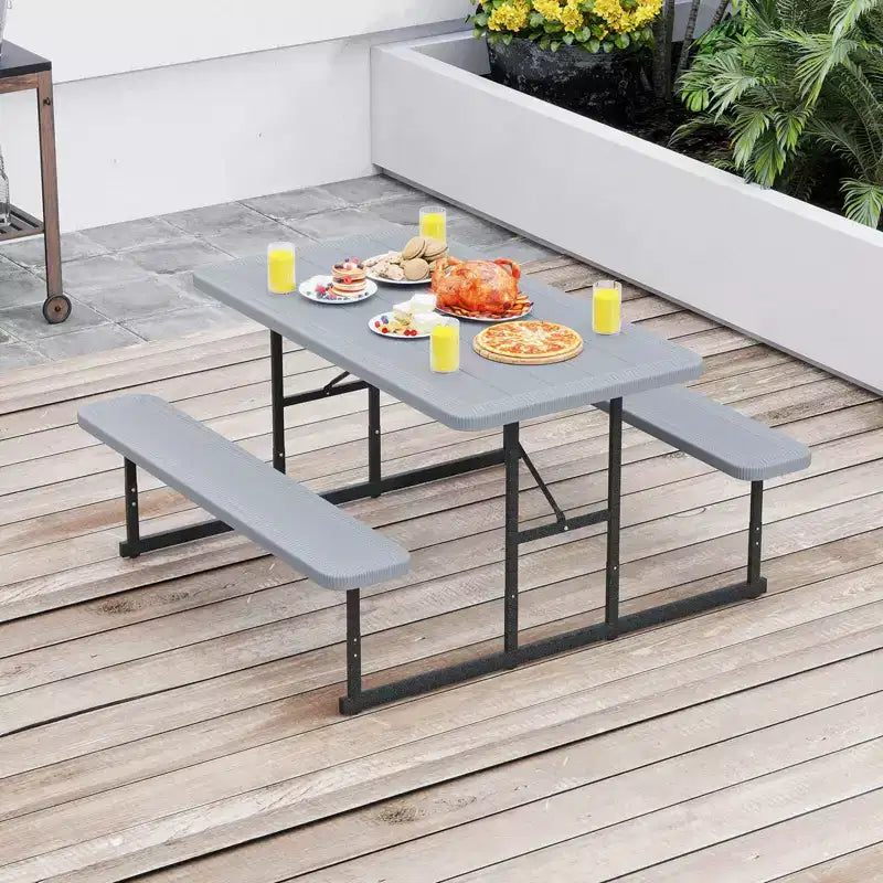 Costway Table de Pique-nique avec Bancs pour 2-4 Personnes, Table de Camping Rectangulaire d'Extérieur Noir/Gris/Vert/Blanc