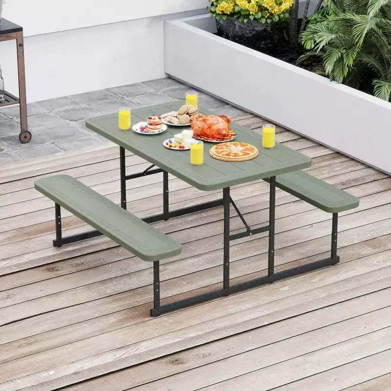 Costway Table de Pique-nique avec Bancs pour 2-4 Personnes, Table de Camping Rectangulaire d'Extérieur Noir/Gris/Vert/Blanc