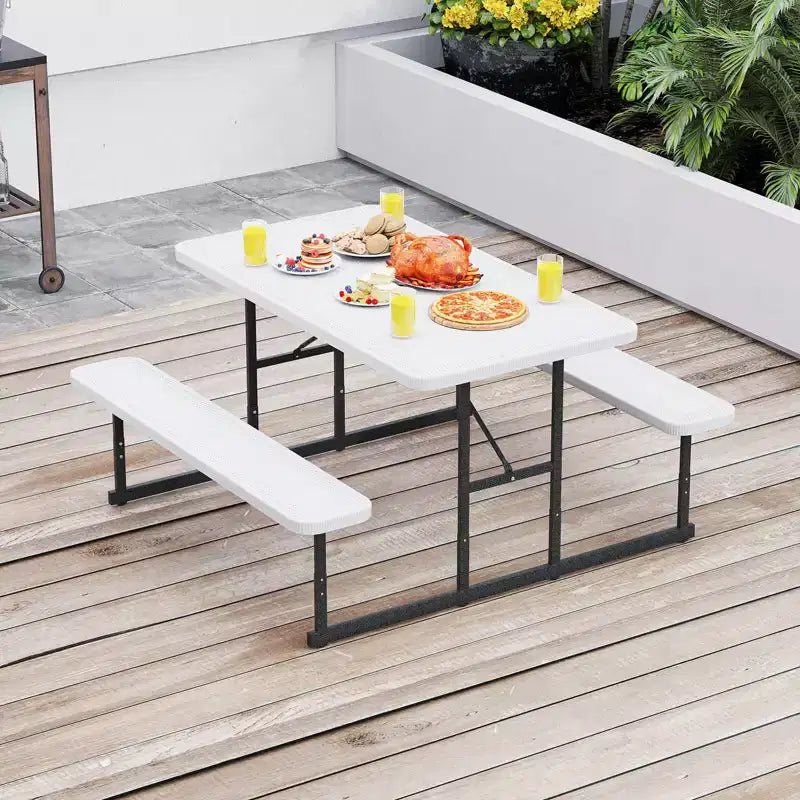 Costway Table de Pique-nique avec Bancs pour 2-4 Personnes, Table de Camping Rectangulaire d'Extérieur Noir/Gris/Vert/Blanc