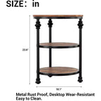 Table d'appoint ronde à 3 niveaux, tables d'appoint de salon, petite table de coin avec étagères de rangement, pieds en métal, table de chevet industrielle pour chambre, marron