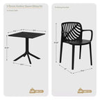 WestinTrends Playa, set da pranzo da esterni di 5 pezzi con tavolo quadrato in resina e moderne sedie impilabili