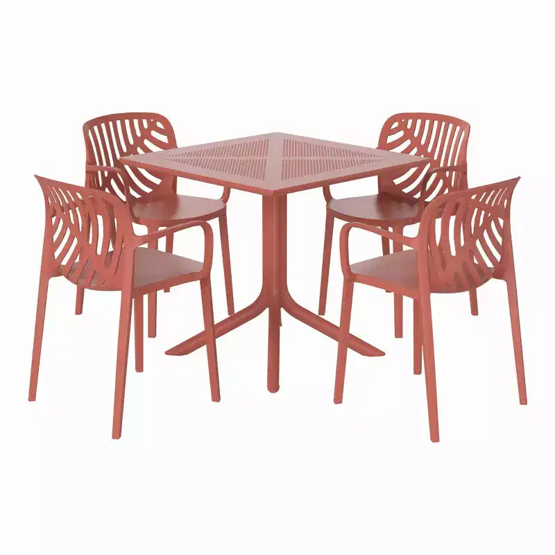 Ensemble de salle à manger d'extérieur WestinTrends Playa 5 pièces avec table carrée en résine et chaises de salle à manger de terrasse modernes empilables