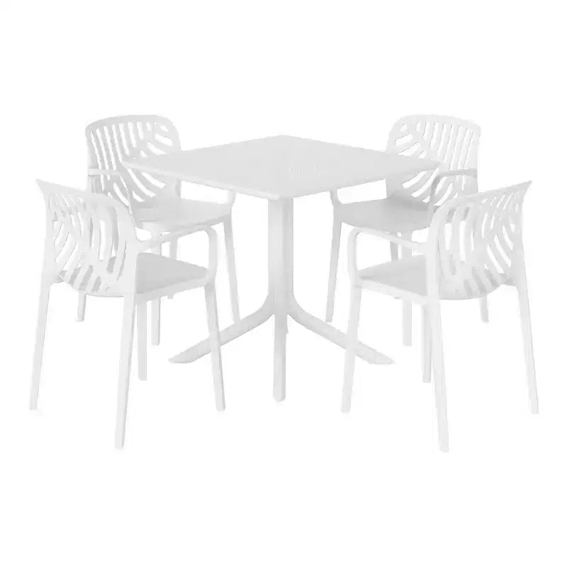 Ensemble de salle à manger d'extérieur WestinTrends Playa 5 pièces avec table carrée en résine et chaises de salle à manger de terrasse modernes empilables