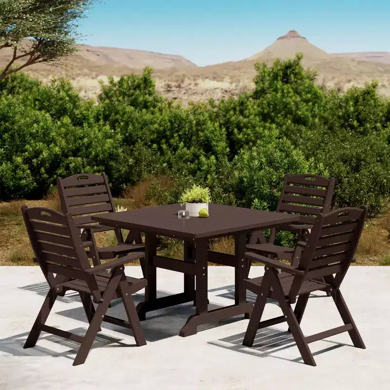 WestinTrends Malibu Set da Pranzo da Esterno Quadrato a 5 Pezzi in HDPE con Sedie Pieghevoli, Bianco