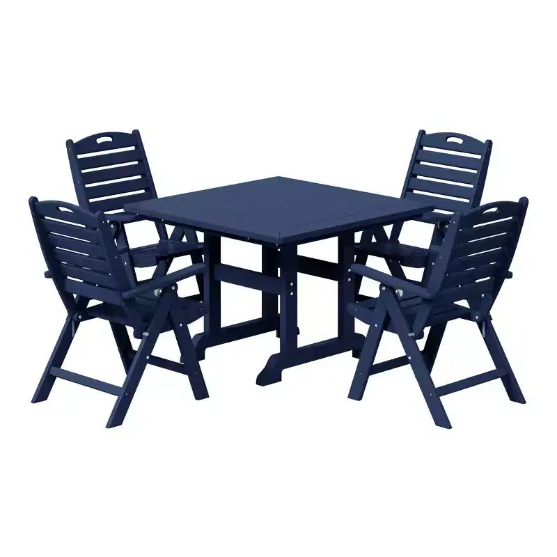 WestinTrends Malibu Ensemble de salle à manger d'extérieur carré 5 pièces en PEHD avec chaises pliantes, blanc