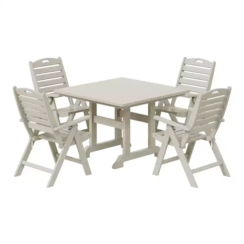 WestinTrends Malibu Ensemble de salle à manger d'extérieur carré 5 pièces en PEHD avec chaises pliantes, blanc