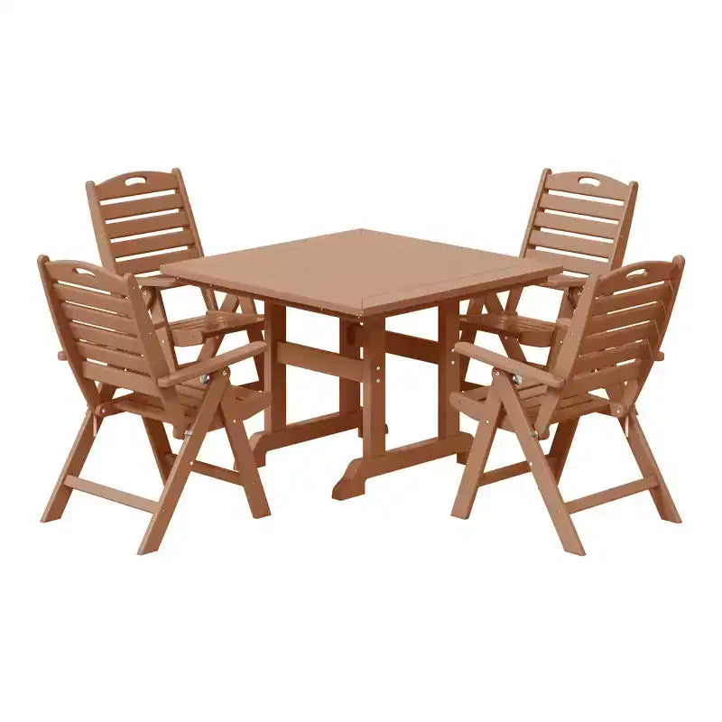 WestinTrends Malibu Ensemble de salle à manger d'extérieur carré 5 pièces en PEHD avec chaises pliantes, blanc