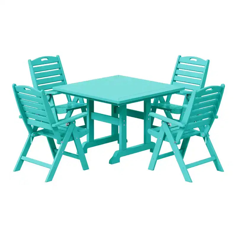 WestinTrends Malibu Ensemble de salle à manger d'extérieur carré 5 pièces en PEHD avec chaises pliantes, blanc