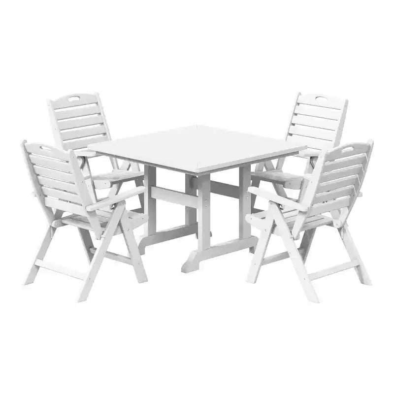 WestinTrends Malibu Ensemble de salle à manger d'extérieur carré 5 pièces en PEHD avec chaises pliantes, blanc