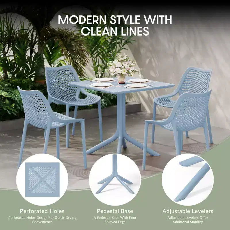 Set da pranzo da esterno moderno quadrato WestinTrends Playa 5 pezzi con sedie da esterno impilabili