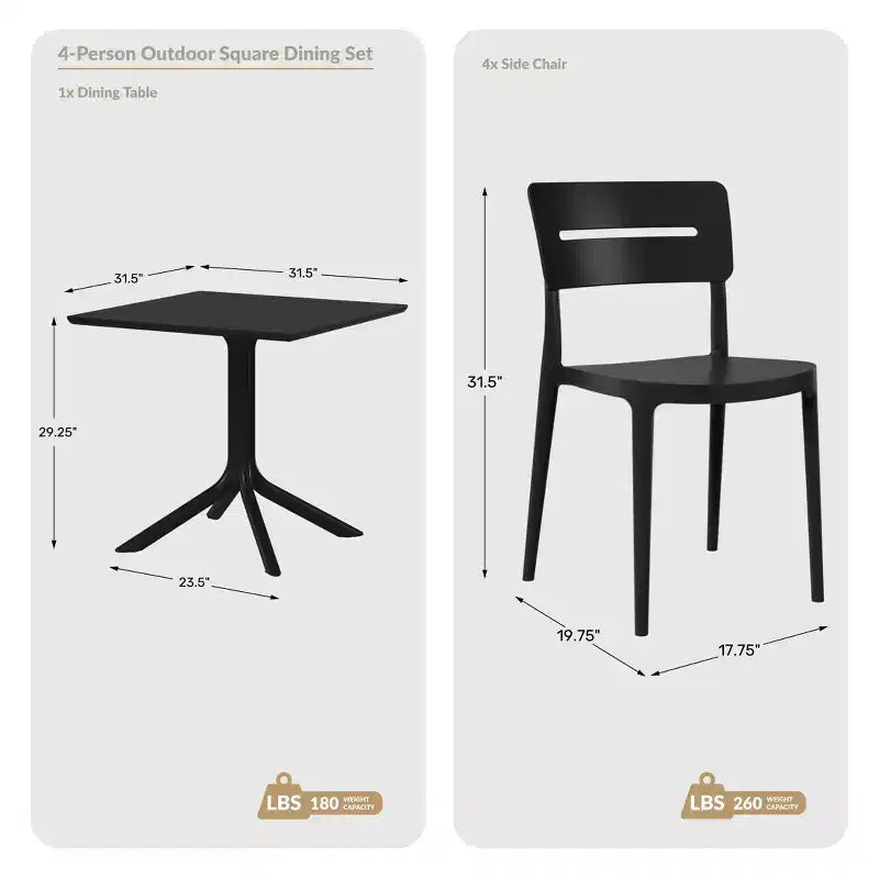 Set da pranzo da esterni WestinTrends Playa Modern da 5 pezzi in resina con sedie da pranzo da esterni impilabili