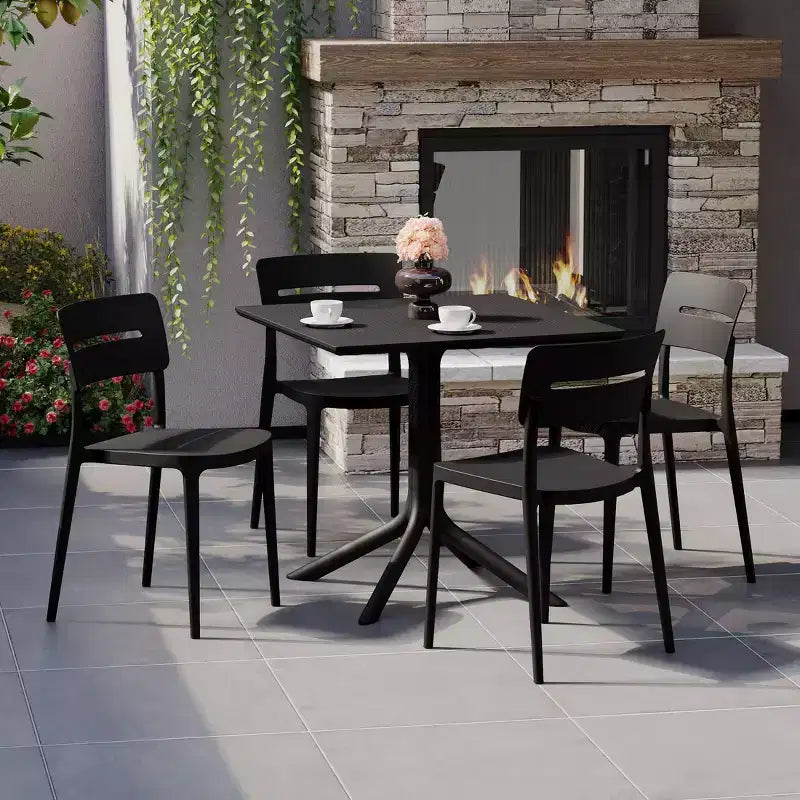WestinTrends Playa Moderno Set da Pranzo da Esterno in Resina a 5 Pezzi con Tavolo e Sedie Impilabili, Nero