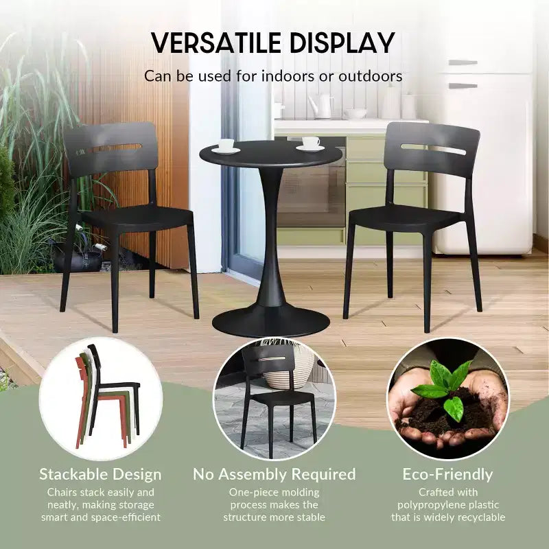 WestinTrends Playa Moderno Set da Pranzo da Esterno in Resina a 5 Pezzi con Tavolo e Sedie Impilabili, Nero