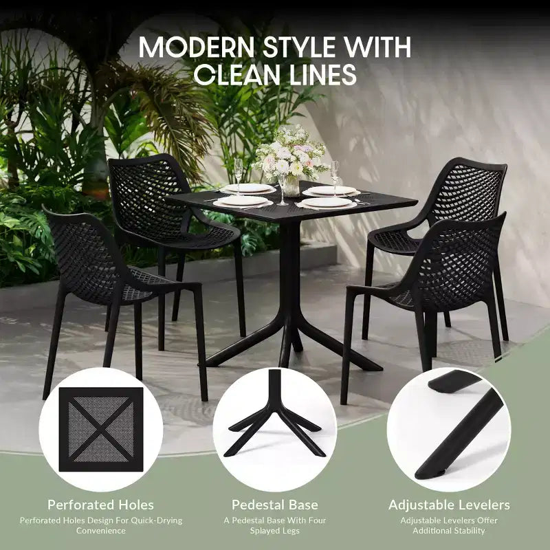 WestinTrends Playa Moderno Set da Pranzo da Esterno in Resina a 5 Pezzi con Tavolo e Sedie Impilabili, Nero