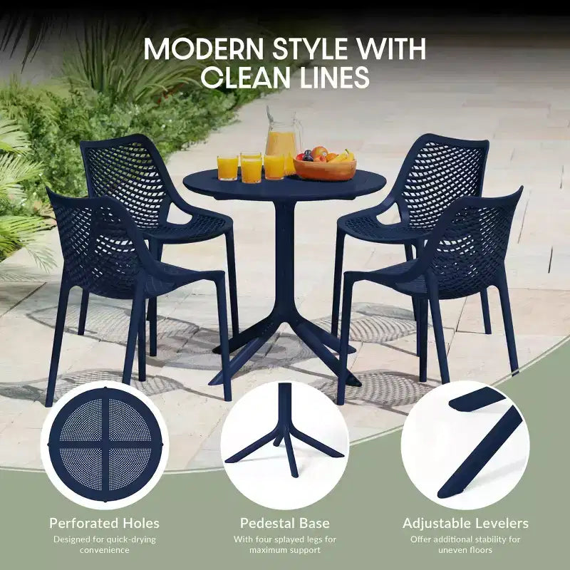 Set da tavolo da pranzo rotondo moderno a 5 pezzi WestinTrends Playa con sedie da pranzo impilabili per patio
