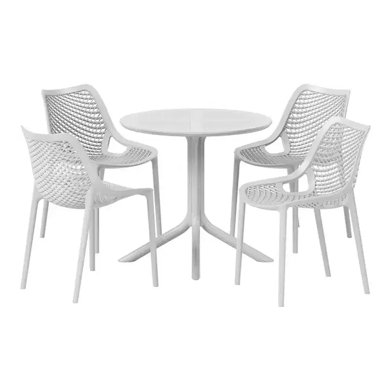 Ensemble de table à manger de terrasse ronde moderne 5 pièces Playa de WestinTrends avec chaises de salle à manger de terrasse empilables