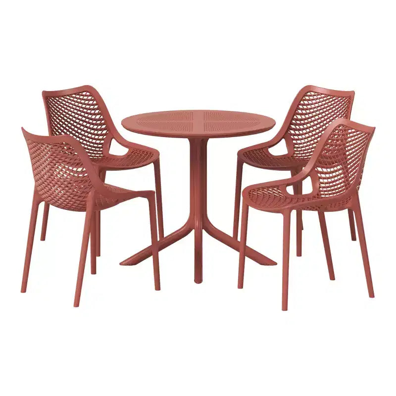 Ensemble de table à manger de terrasse ronde moderne 5 pièces Playa de WestinTrends avec chaises de salle à manger de terrasse empilables