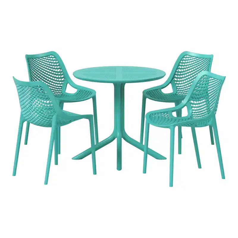 Ensemble de table à manger de terrasse ronde moderne 5 pièces Playa de WestinTrends avec chaises de salle à manger de terrasse empilables