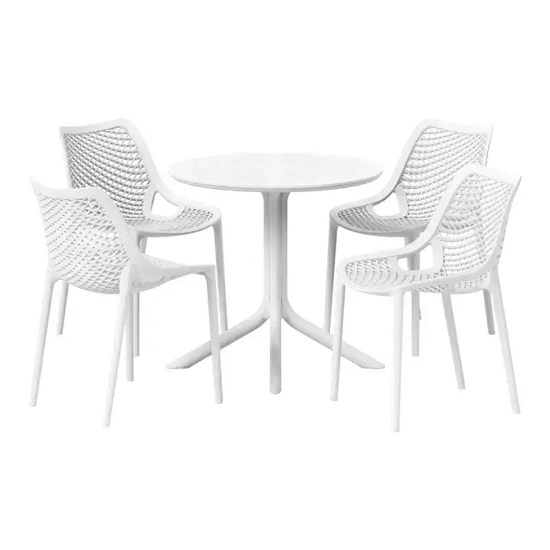Ensemble de table à manger de terrasse ronde moderne 5 pièces Playa de WestinTrends avec chaises de salle à manger de terrasse empilables