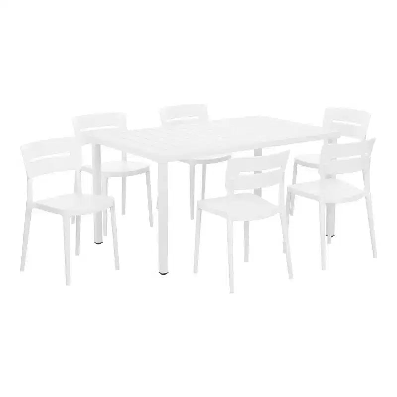 Ensemble de salle à manger d'extérieur rectangulaire 7 pièces en métal WestinTrends Playa avec chaises de patio empilables