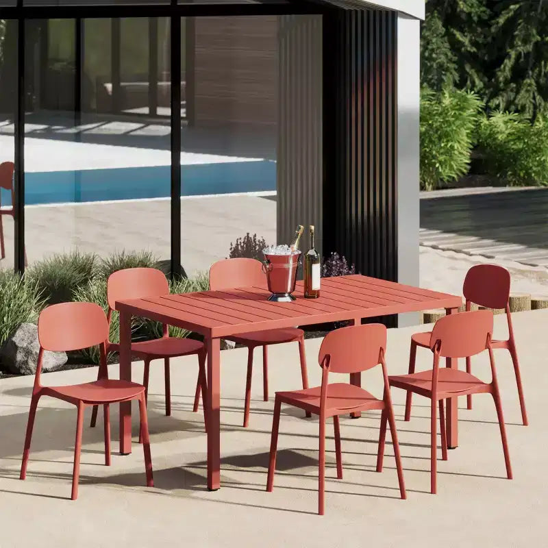 WestinTrends Playa Set da Pranzo da Esterno Rettangolare in Metallo a 7 Pezzi con Sedie Laterali Impilabili da Patio Mid-Century Modern