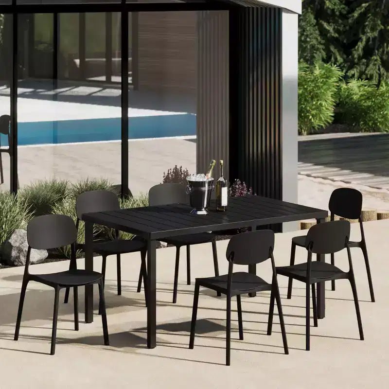 WestinTrends Playa Set da Pranzo da Esterno Rettangolare in Metallo a 7 Pezzi con Sedie Laterali Impilabili da Patio Mid-Century Modern