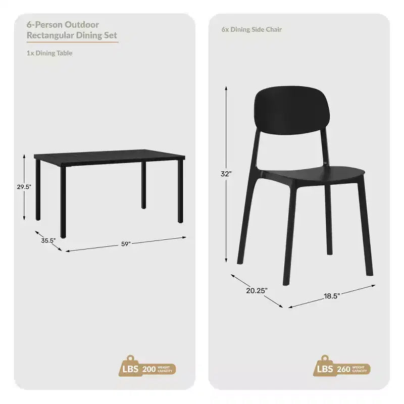 WestinTrends Playa Set da Pranzo da Esterno Rettangolare in Metallo a 7 Pezzi con Sedie Laterali Impilabili da Patio Mid-Century Modern