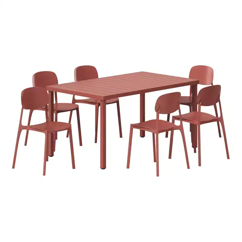 Ensemble de salle à manger d'extérieur rectangulaire en métal 7 pièces WestinTrends Playa avec chaises d'appoint empilables de style moderne du milieu du siècle