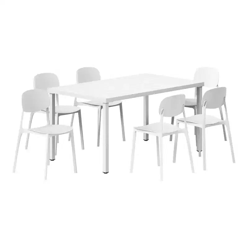 Ensemble de salle à manger d'extérieur rectangulaire en métal 7 pièces WestinTrends Playa avec chaises d'appoint empilables de style moderne du milieu du siècle