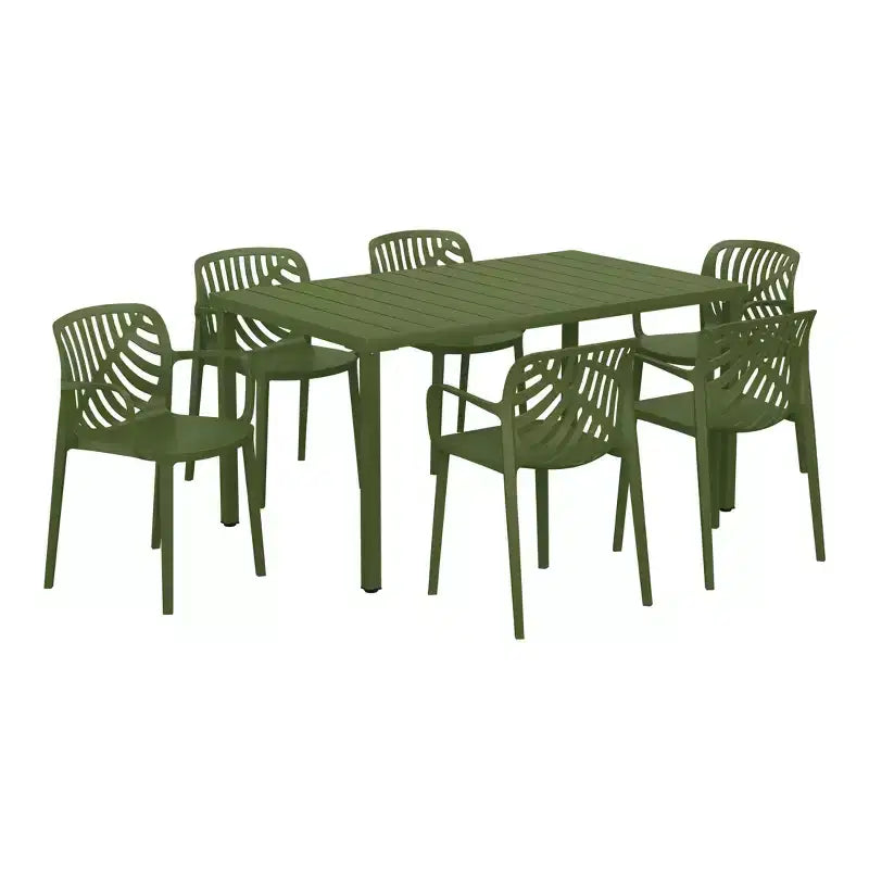 WestinTrends Playa Ensemble table de salle à manger rectangulaire en métal 7 pièces pour l'extérieur avec chaises de salle à manger empilables en résine