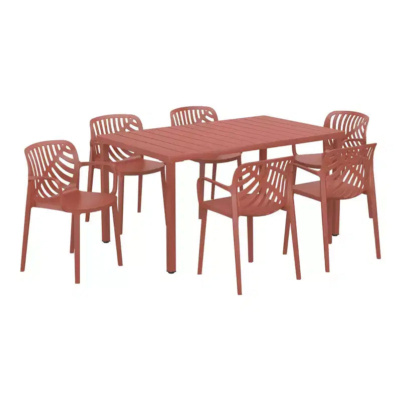 WestinTrends Playa Ensemble table de salle à manger rectangulaire en métal 7 pièces pour l'extérieur avec chaises de salle à manger empilables en résine