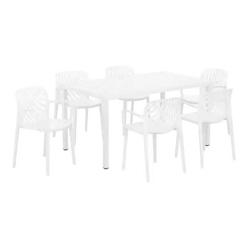 WestinTrends Playa Ensemble table de salle à manger rectangulaire en métal 7 pièces pour l'extérieur avec chaises de salle à manger empilables en résine