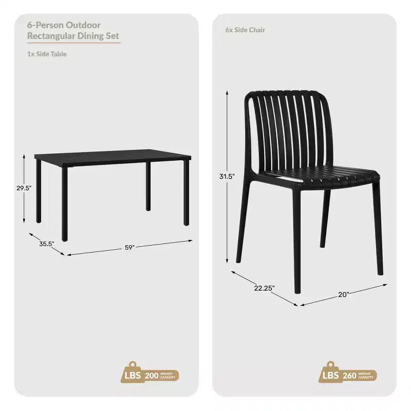 Set da 7 pezzi da pranzo per patio esterno WestinTrends Playa con sedie da patio impilabili