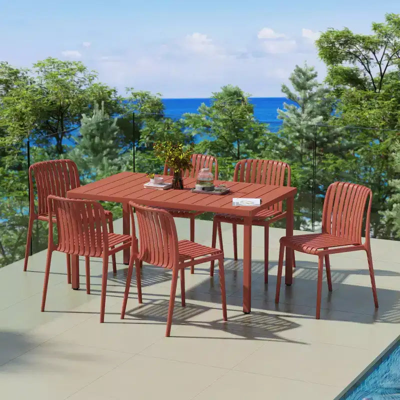 Set da 7 pezzi da pranzo per patio esterno WestinTrends Playa con sedie da patio impilabili