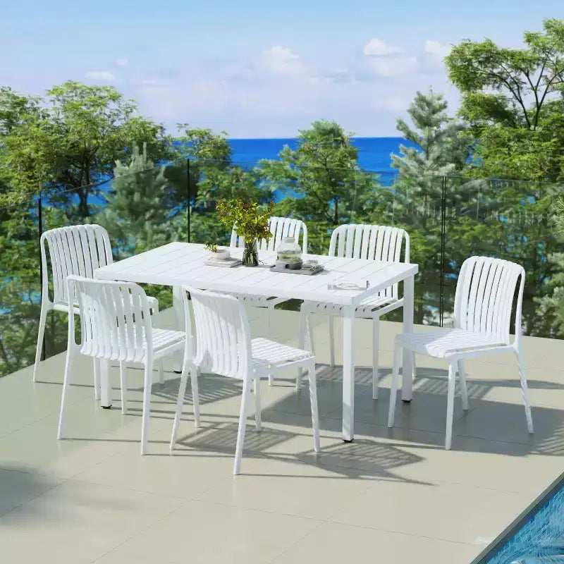 Set da 7 pezzi da pranzo per patio esterno WestinTrends Playa con sedie da patio impilabili
