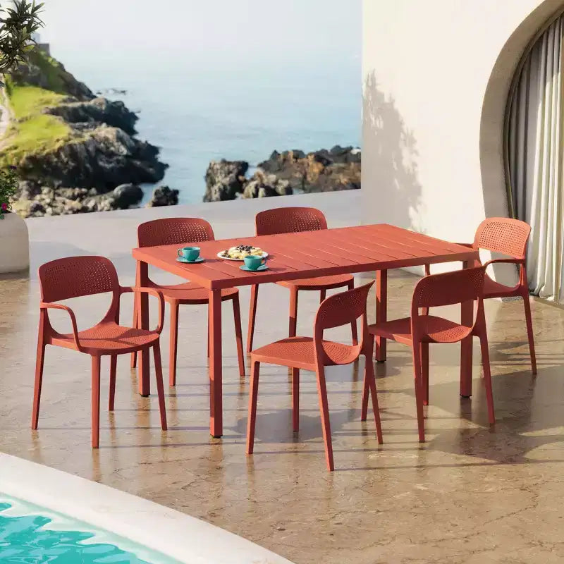 WestinTrends Playa Set da Pranzo da Esterno Rettangolare a 7 Pezzi in Metallo con Sedie da Pranzo da Esterno Impilabili