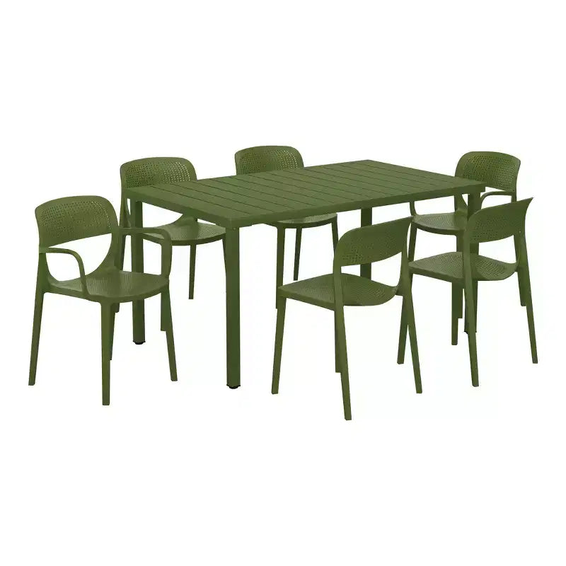 WestinTrends Playa Set da Pranzo da Esterno Rettangolare a 7 Pezzi in Metallo con Sedie da Pranzo da Esterno Impilabili